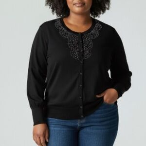 Old Navy Black Sweater with Beaded Detail Size Medium Cardigan Grunge Whimsigoth